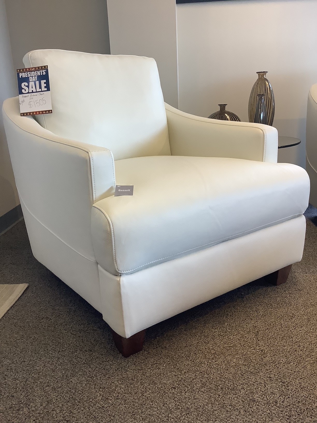 Bassett Leland Chair w/ matching ottoman in Ice All Leather