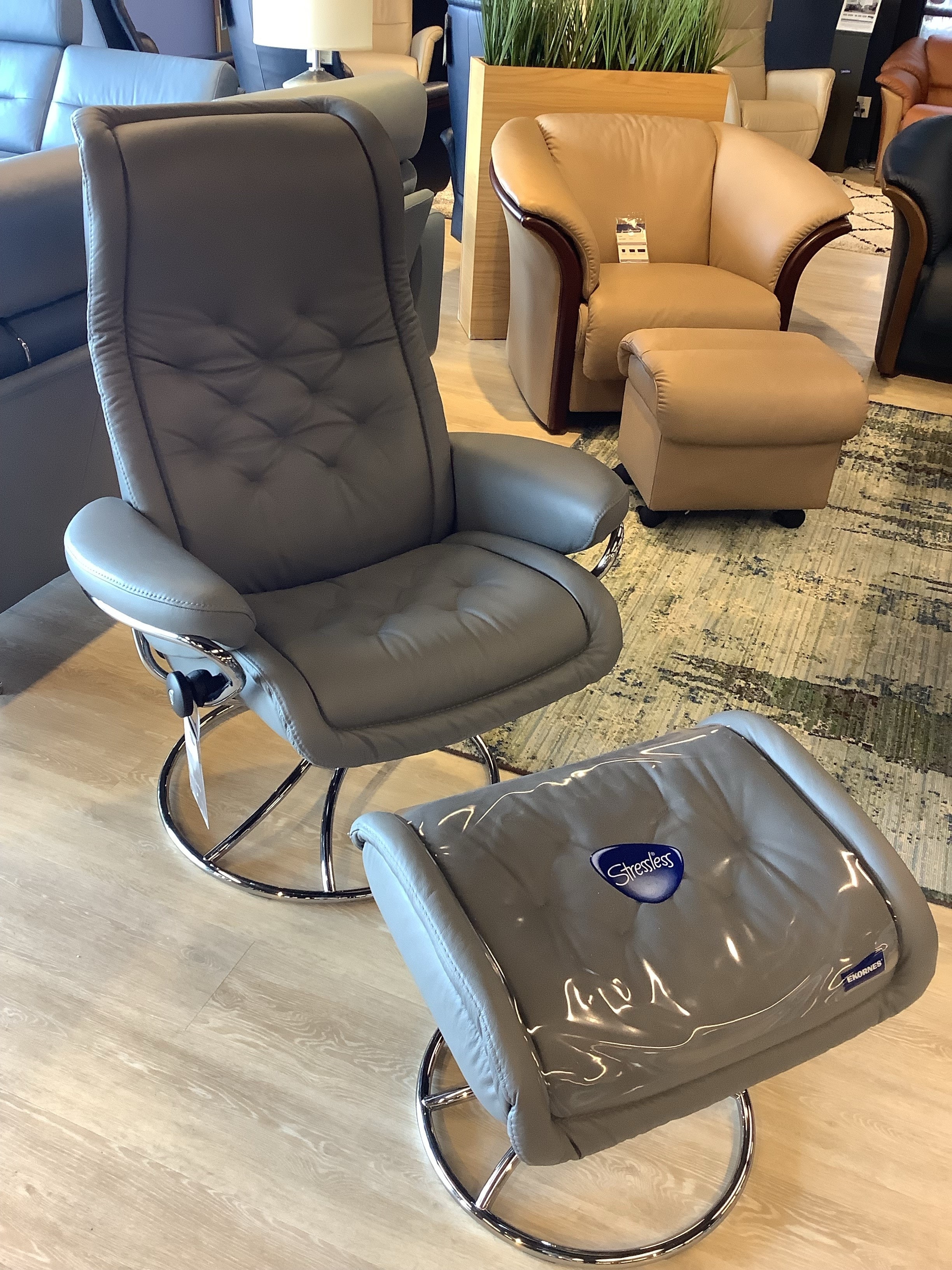 Stressless Royal Medium in Paloma Neutral Grey with Original Base